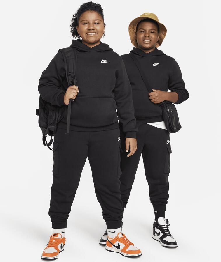 Nike Club Fleece hoodie voor kids (ruimere maten) Zwart - Foto 2