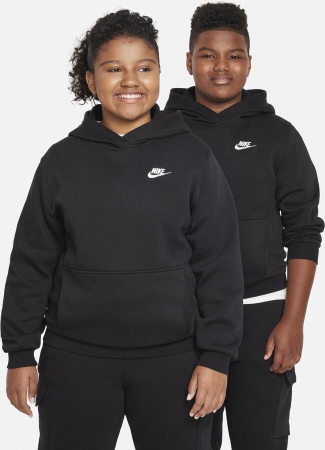 Nike Club Fleece hoodie voor kids (ruimere maten) Zwart - Foto 3