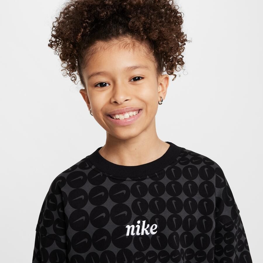 Nike Sportswear Club Fleece oversized sweatshirt met ronde hals voor meisjes Zwart