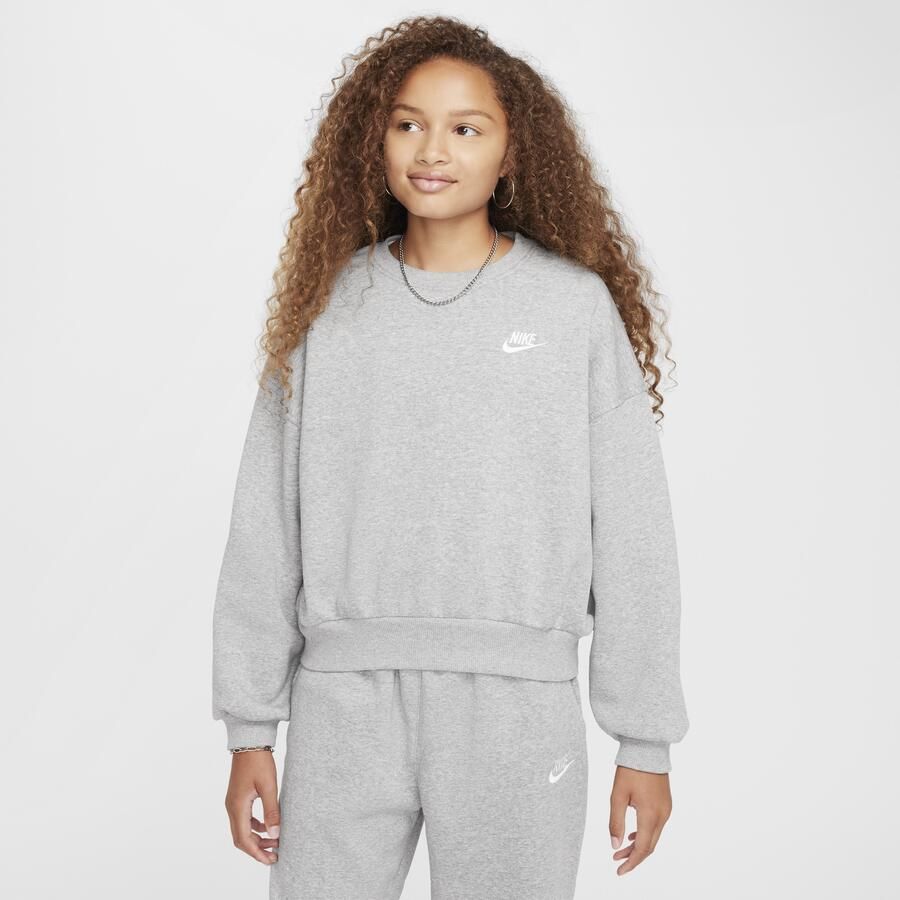 Nike Club Fleece sweatshirt met ronde hals en recht design voor meisjes Grijs - Foto 4