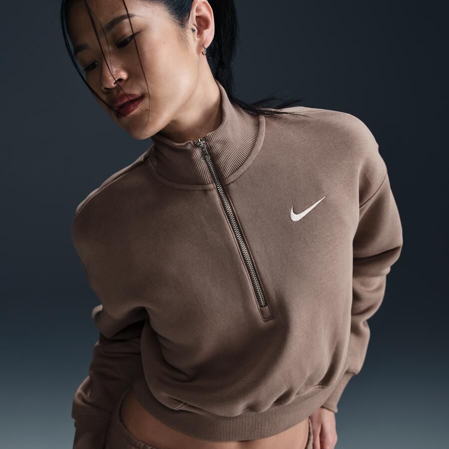 Nike Sportswear Phoenix Fleece cropped sweatshirt met korte rits voor dames Bruin