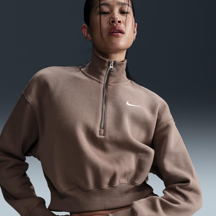 Nike Sportswear Phoenix Fleece cropped sweatshirt met korte rits voor dames Bruin - Foto 3