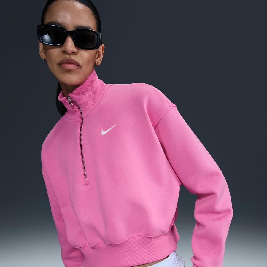 Nike Sportswear Phoenix Fleece cropped sweatshirt met korte rits voor dames Roze - Foto 4