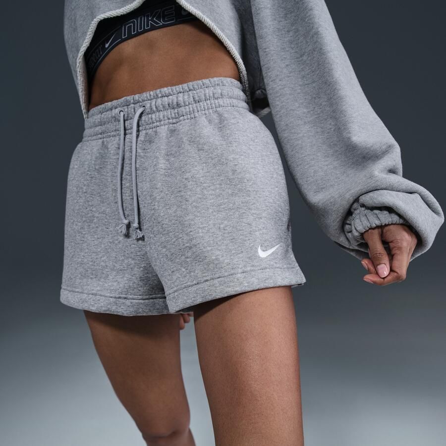 Nike Phoenix Fleece damesshorts met halfhoge taille (5 cm) Grijs