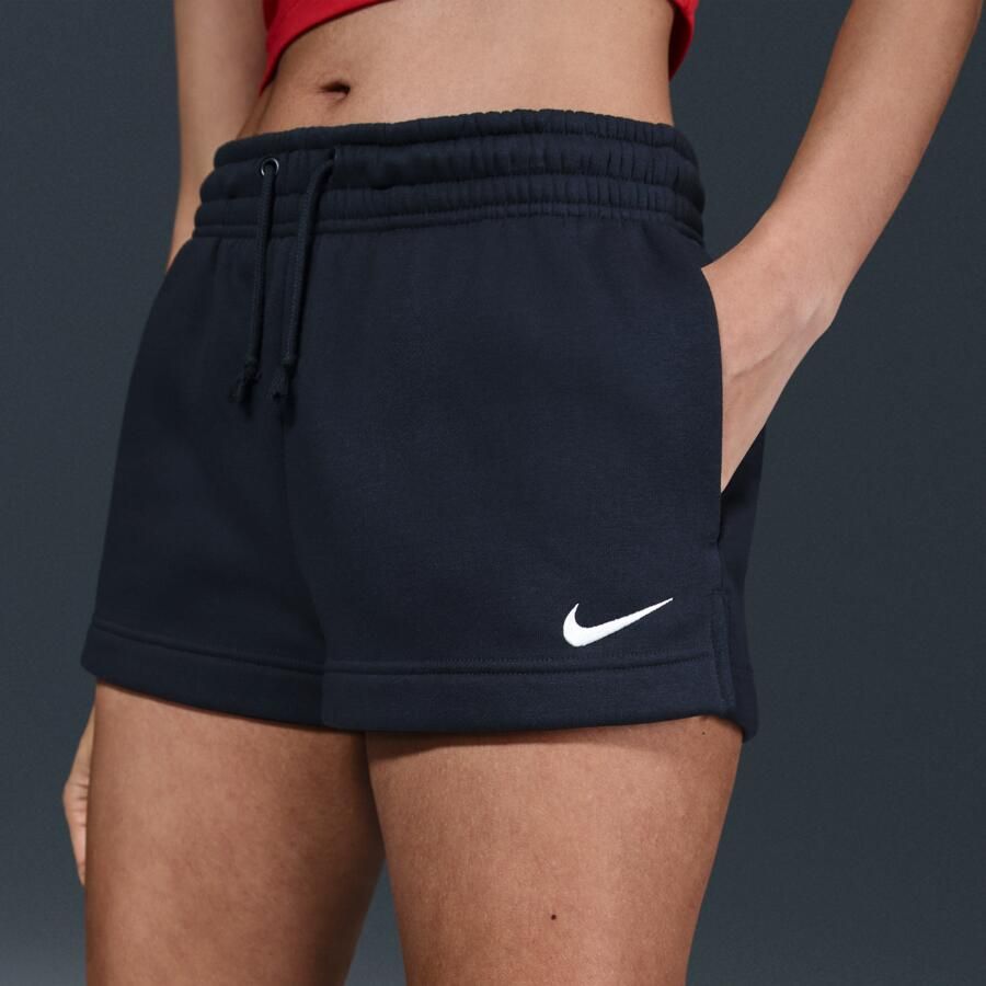 Nike Phoenix Fleece damesshorts met halfhoge taille (5 cm) Zwart