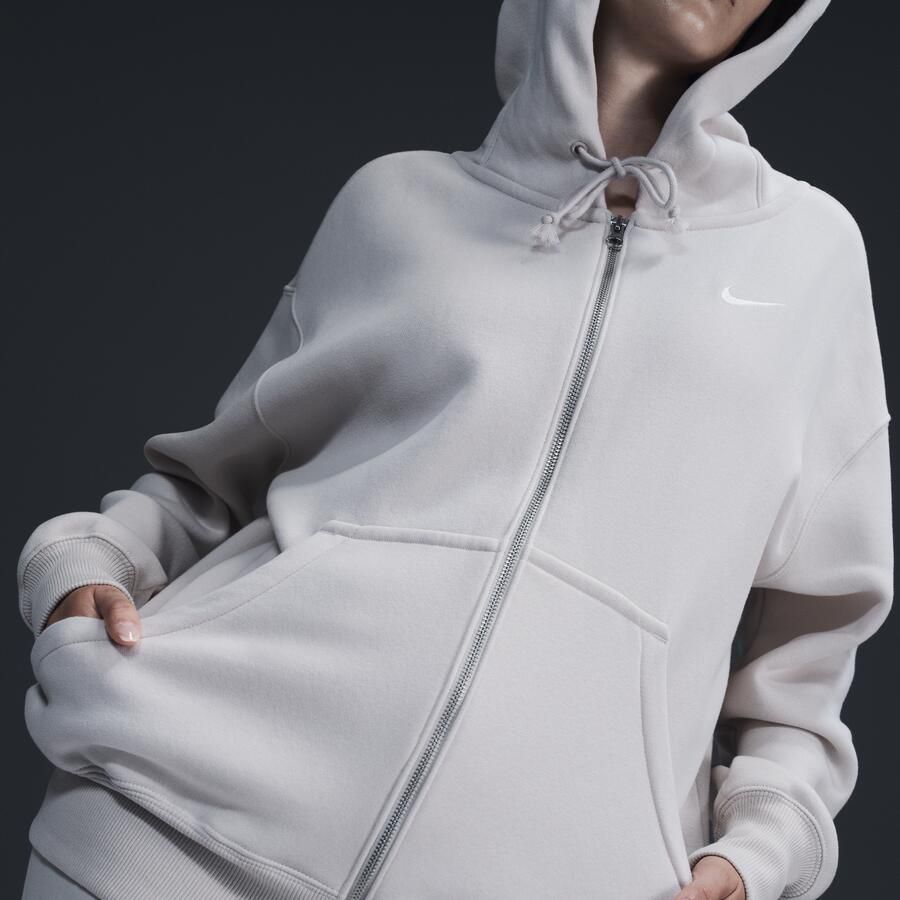 Nike Oversized fleecehoodie met rits over de hele lengte voor dames Sportswear Phoenix Fleece Light Orewood Brown- Dames Light Orewood Brown