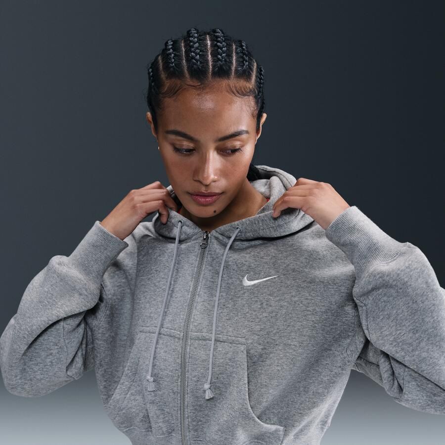 Nike Sportswear Phoenix Fleece ruimvallende korte hoodie met rits over de hele lengte voor dames Grijs - Foto 4