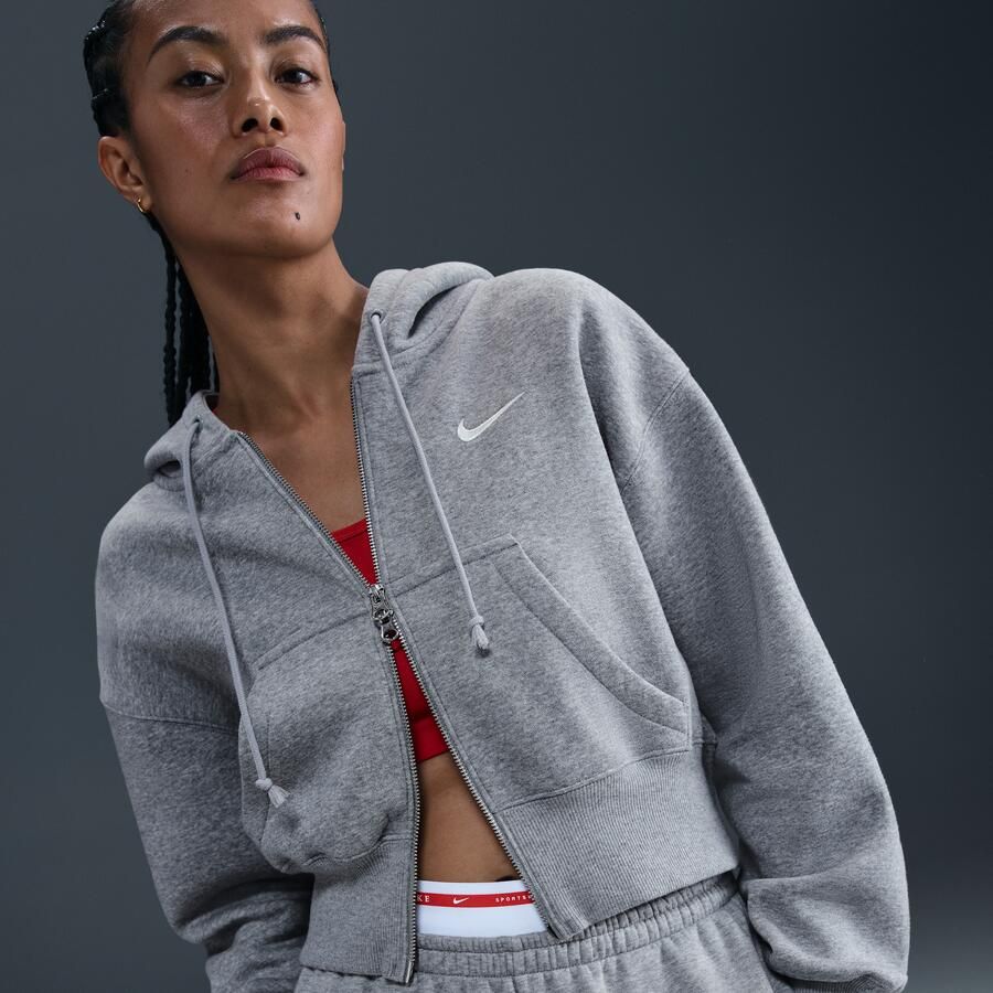 Nike Sportswear Phoenix Fleece ruimvallende korte hoodie met rits over de hele lengte voor dames Grijs - Foto 2
