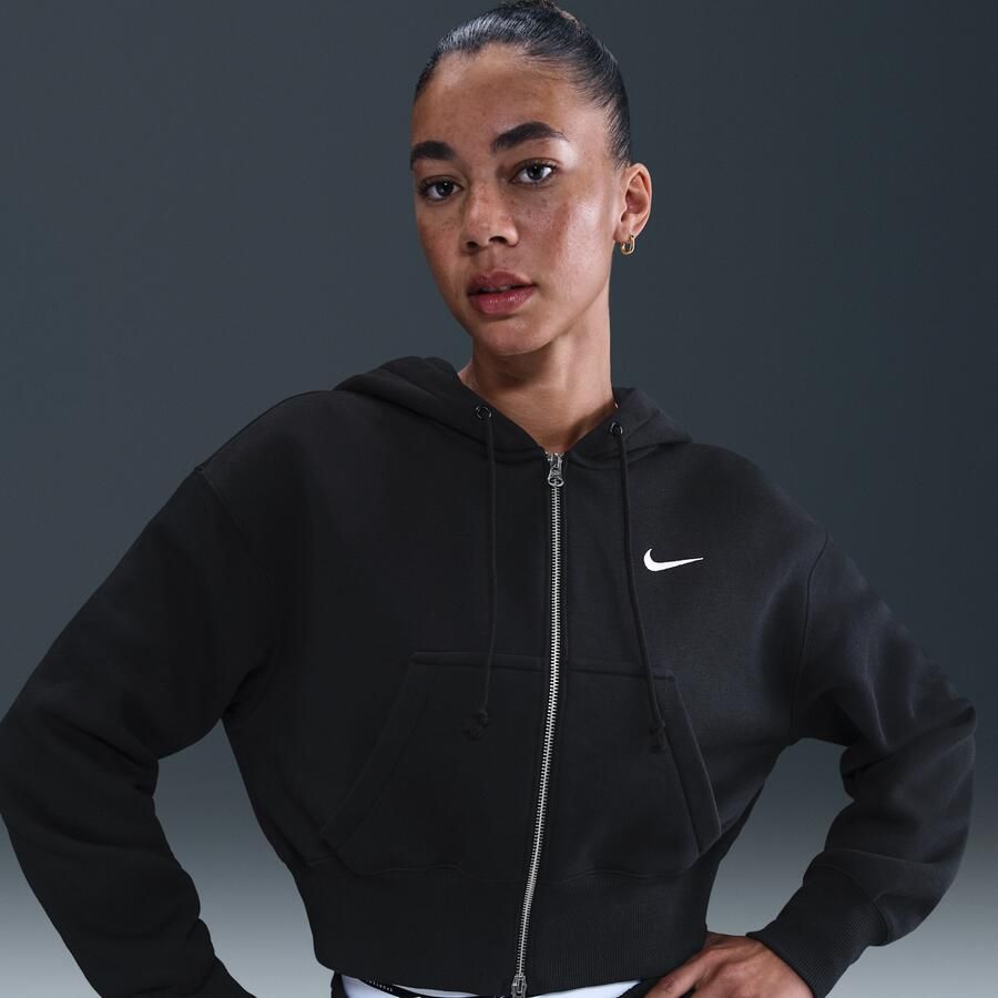 Nike Phoenix Fleece ruimvallende korte hoodie met rits over de hele lengte voor dames Zwart - Foto 4