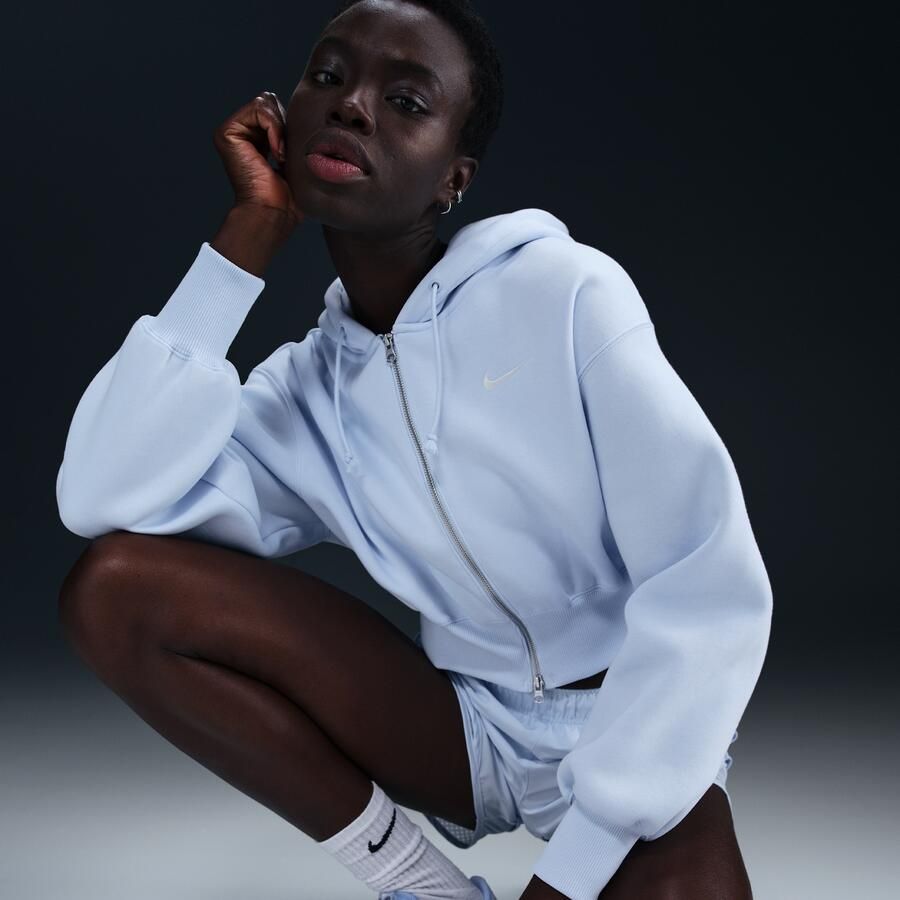 Nike Sportswear Phoenix Fleece ruimvallende korte hoodie met rits over de hele lengte voor dames Blauw - Foto 2