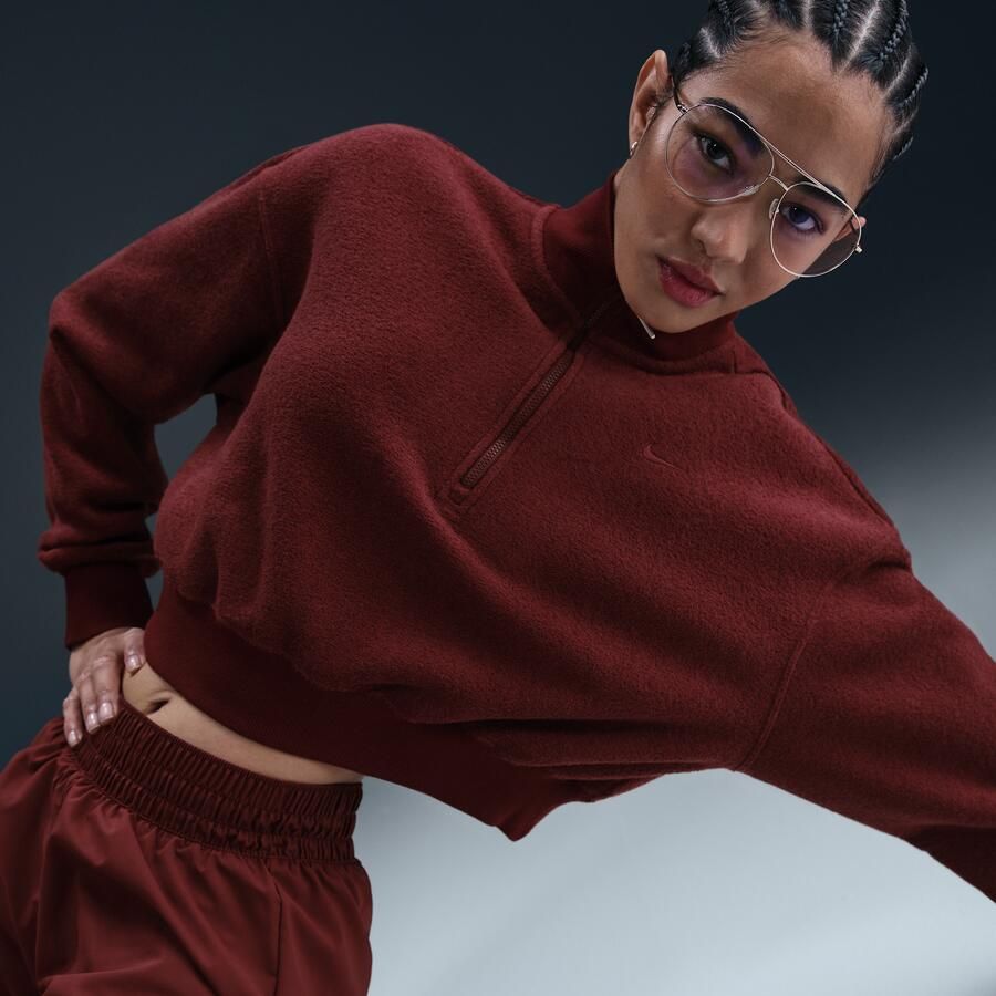 Nike Sportswear Phoenix Plush oversized cropped sweatshirt van fleece met korte rits voor dames Rood