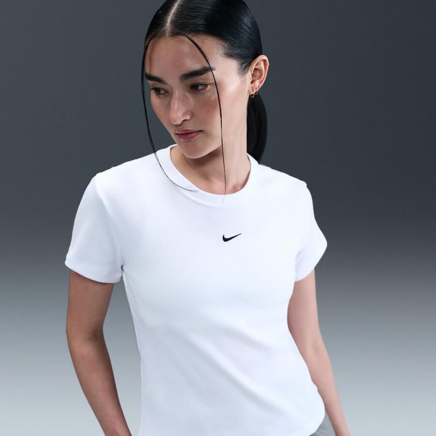 Nike Sportswear strak kort T-shirt met ribbels voor dames Wit - Foto 4