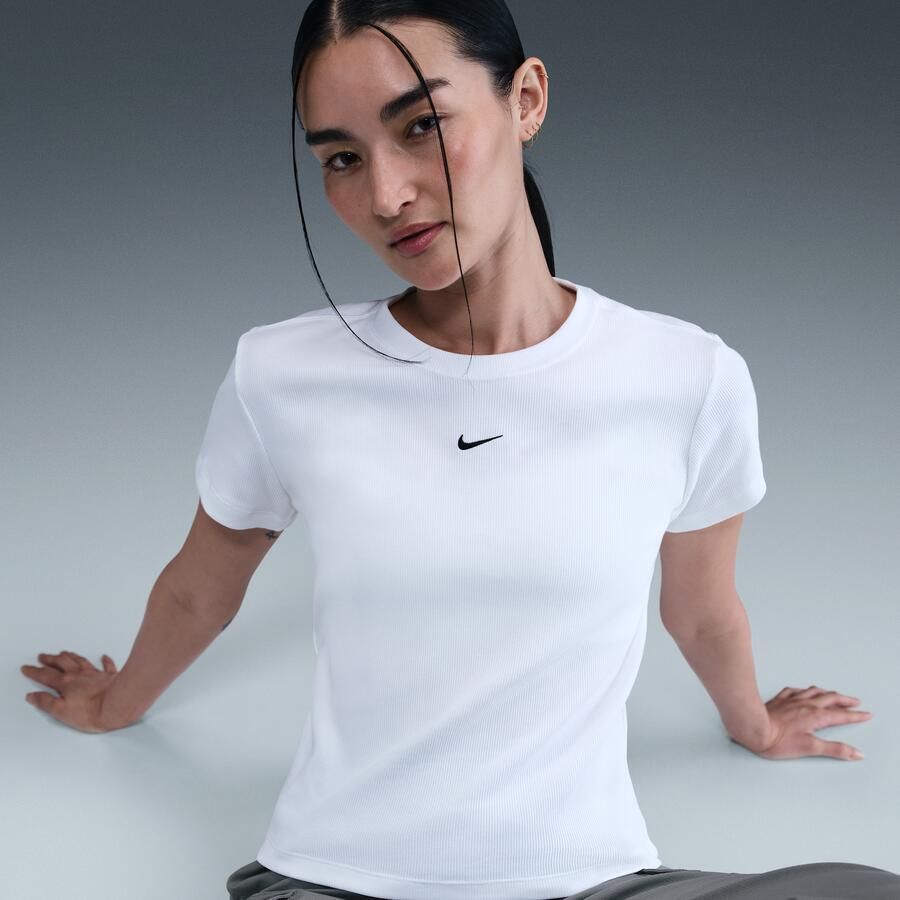 Nike Sportswear strak kort T-shirt met ribbels voor dames Wit - Foto 2