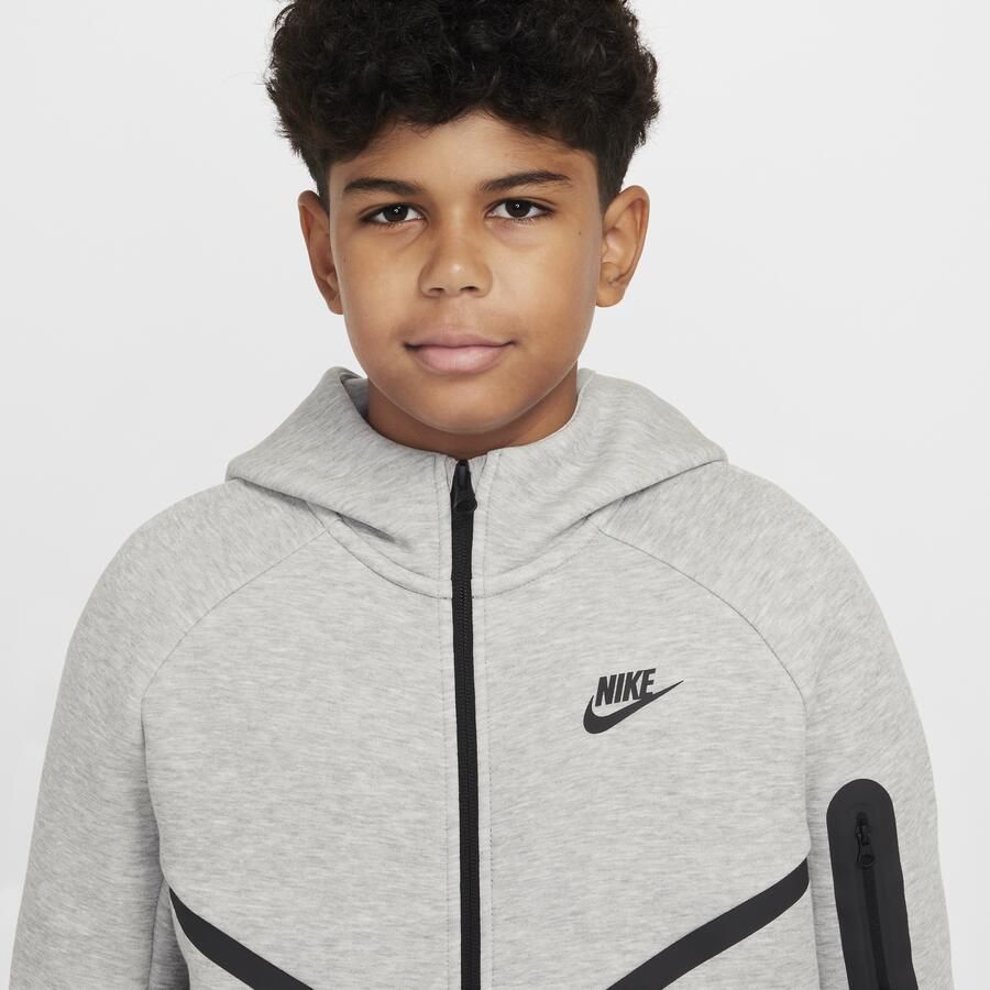 Nike Tech Fleece hoodie met rits over de hele lengte voor kids (ruimere maten) Grijs