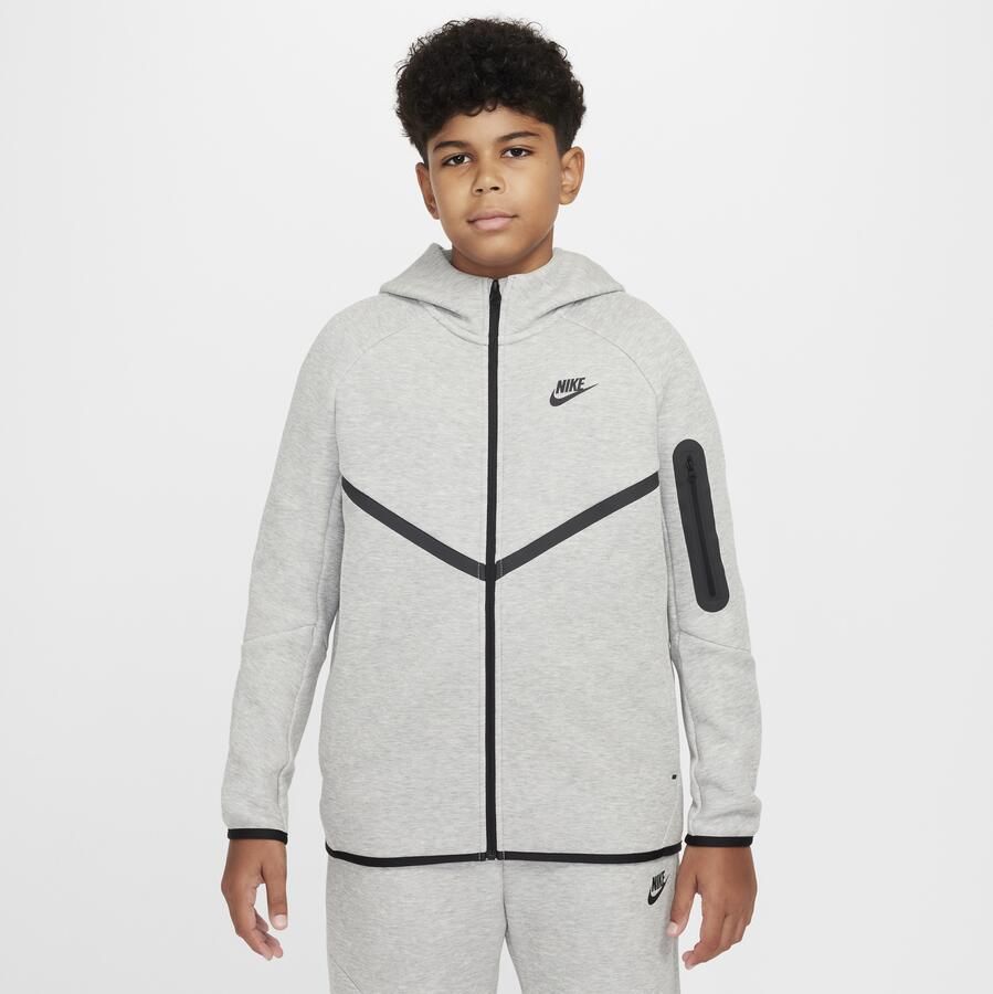 Nike Tech Fleece hoodie met rits over de hele lengte voor kids (ruimere maten) Grijs - Foto 3