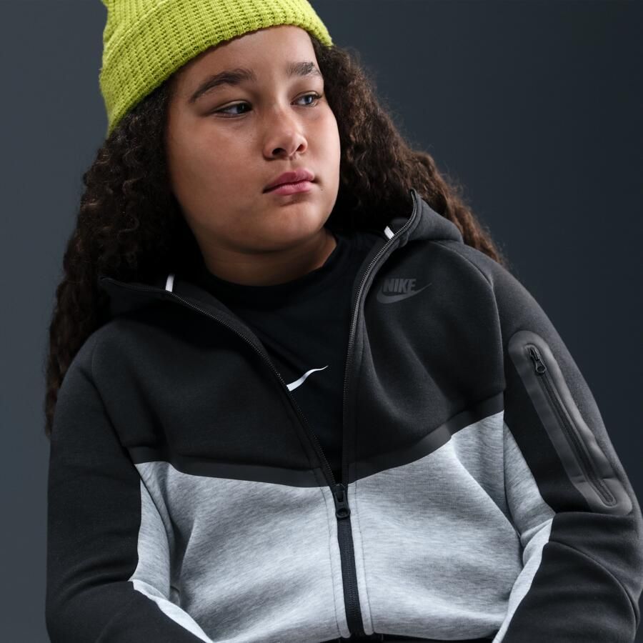 Nike Tech Fleece hoodie met rits over de hele lengte voor kids (ruimere maten) Grijs - Foto 2