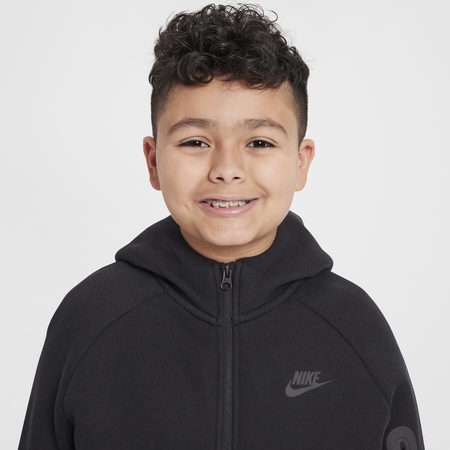 Nike Tech Fleece hoodie met rits over de hele lengte voor kids (ruimere maten) Zwart - Foto 3