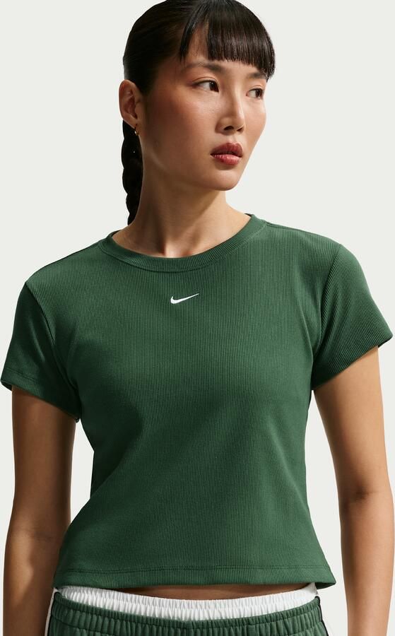 Nike strak kort T-shirt met ribbels voor dames Groen - Foto 4