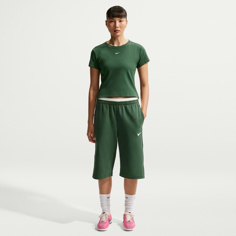 Nike strak kort T-shirt met ribbels voor dames Groen - Foto 2