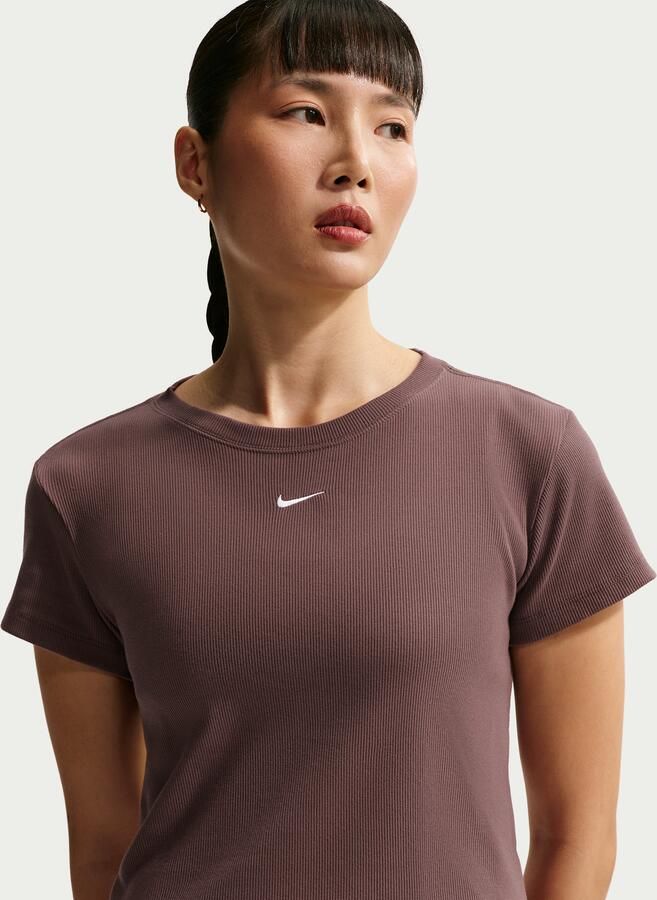 Nike strak kort T-shirt met ribbels voor dames Paars - Foto 4