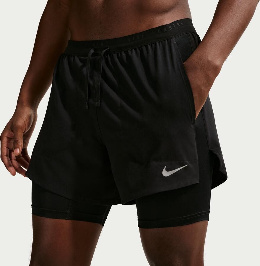 Nike Stride Dri-FIT hybride hardloopshorts voor heren (13 cm) Zwart