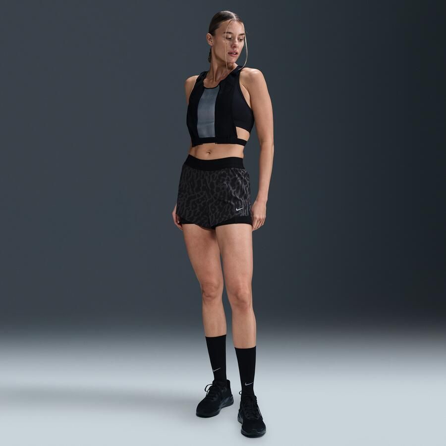 Nike Swift Dri-FIT 2-in-1 hardloopshorts met halfhoge taille en print voor dames Zwart - Foto 4