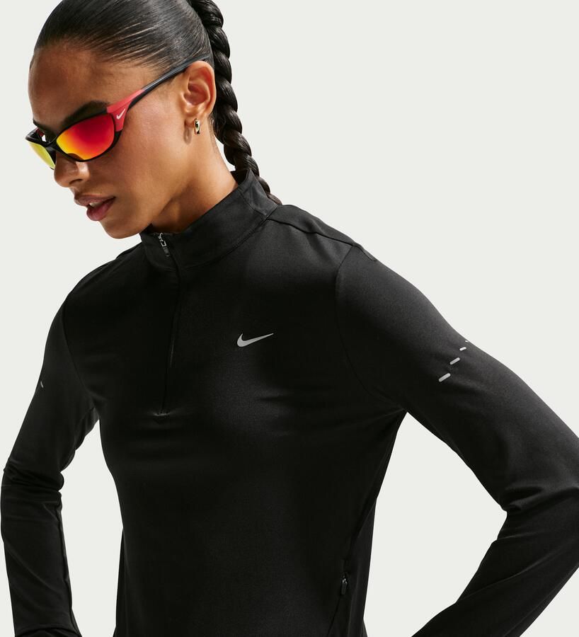 Nike Swift Dri-FIT hardlooptop met korte rits en uv-bescherming voor dames Zwart