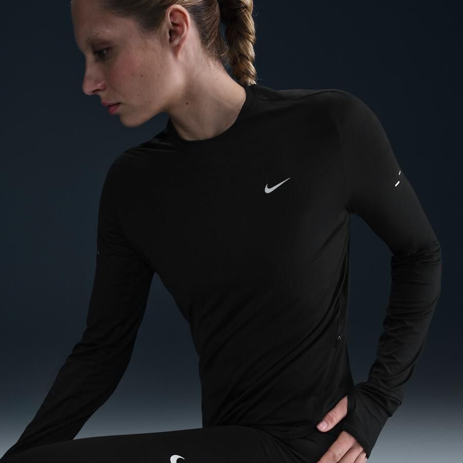 Nike Swift Dri-FIT hardlooptop met ronde hals lange mouwen en uv-bescherming voor dames Zwart
