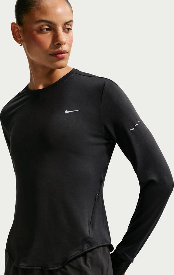 Nike Swift Dri-FIT hardlooptop met ronde hals lange mouwen en uv-bescherming voor dames Zwart - Foto 2