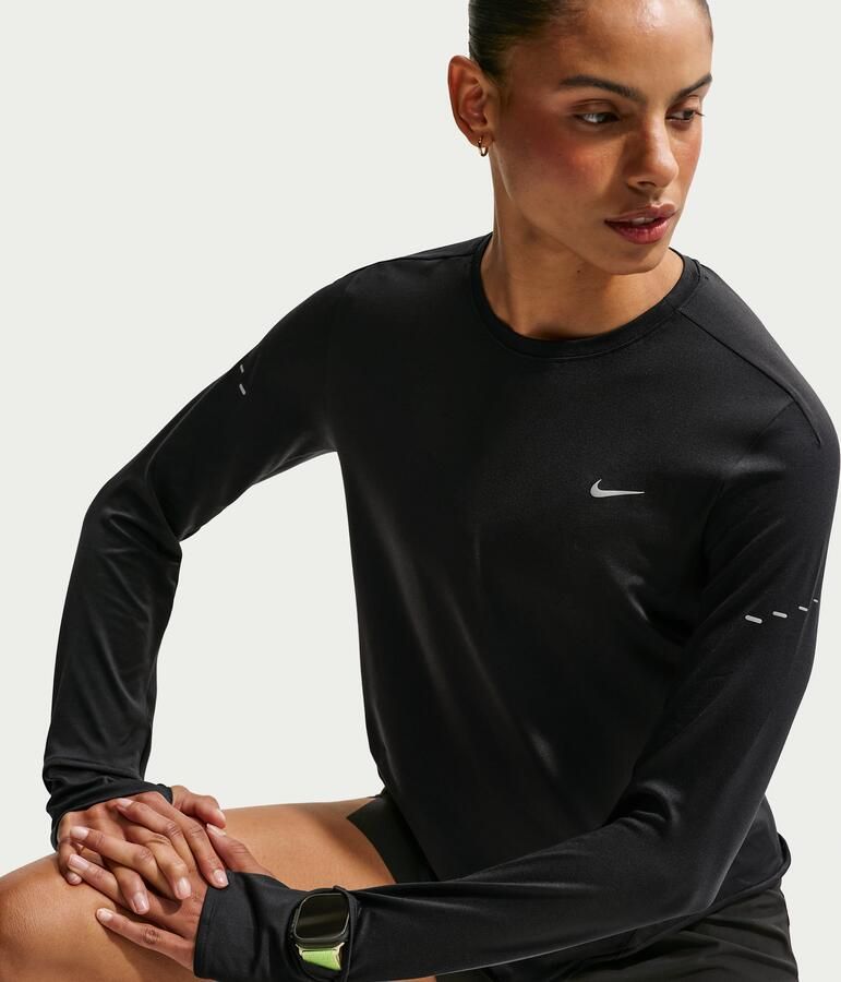 Nike Swift Dri-FIT hardlooptop met ronde hals lange mouwen en uv-bescherming voor dames Zwart - Foto 8