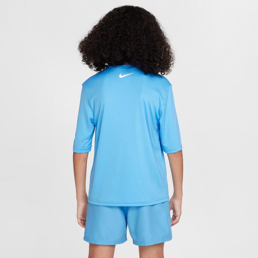 Nike Swim Hydroguard jongenstop met Dri-FIT en korte mouwen Blauw