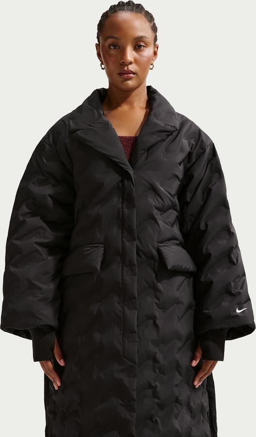 Nike Swoosh Series Therma-FIT oversized trenchcoat met dons voor dames Zwart