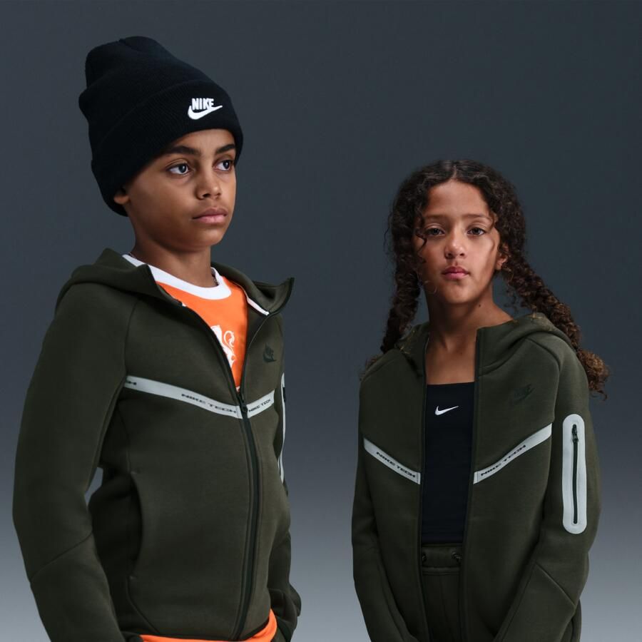 Nike Tech Fleece hoodie met rits over de hele lengte en met reflecterend design voor jongens Groen - Foto 4