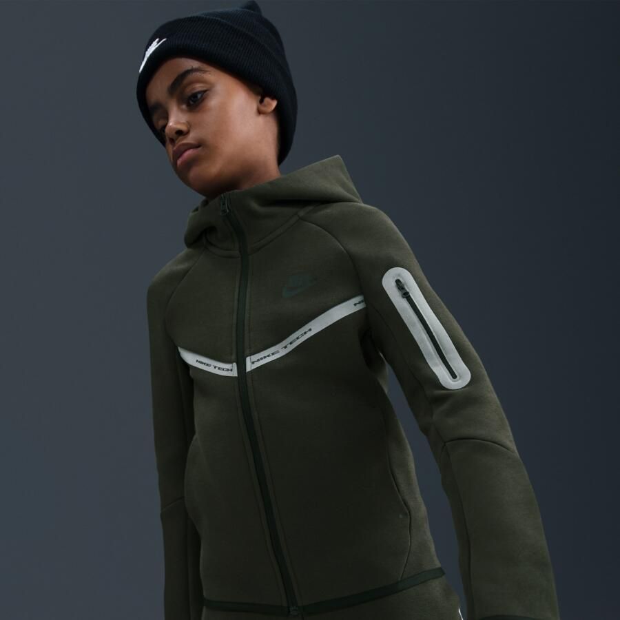 Nike Tech Fleece hoodie met rits over de hele lengte en met reflecterend design voor jongens Groen - Foto 2