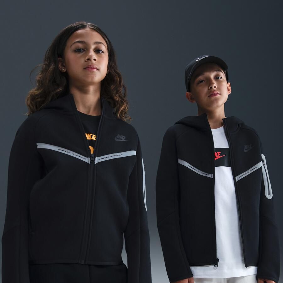 Nike Tech Fleece hoodie met rits over de hele lengte en met reflecterend design voor jongens Zwart - Foto 4