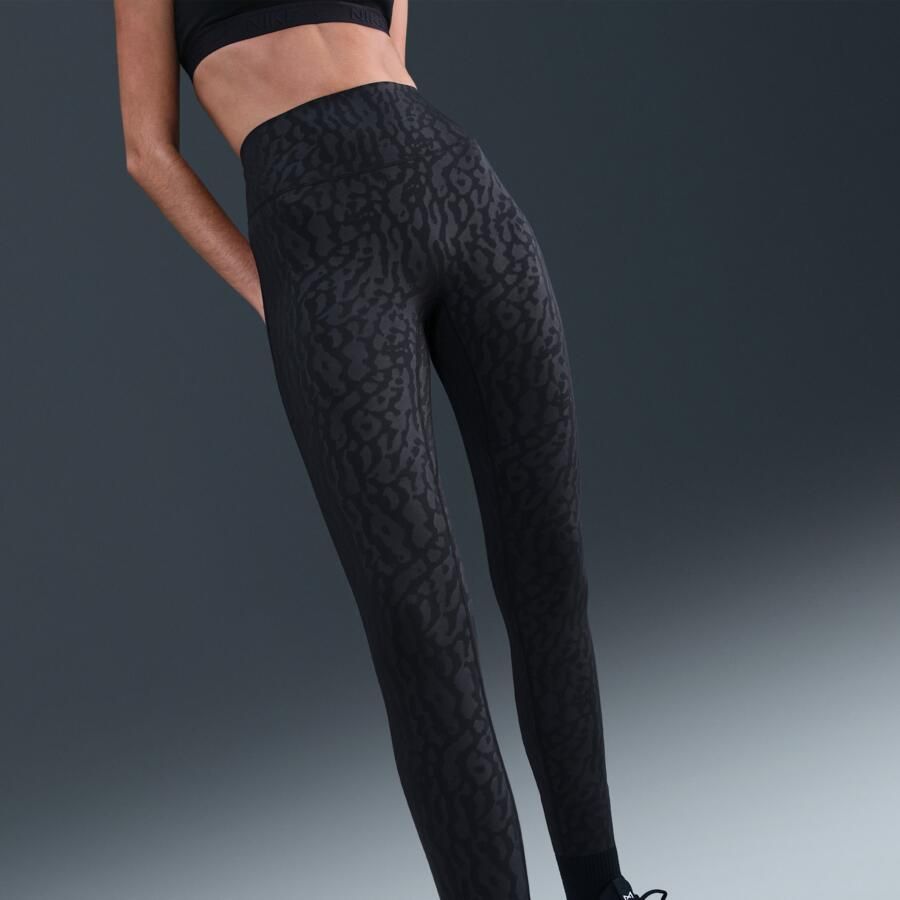 Nike Universa 7 8 legging met hoge taille print en zonder naad aan de voorkant voor dames Zwart