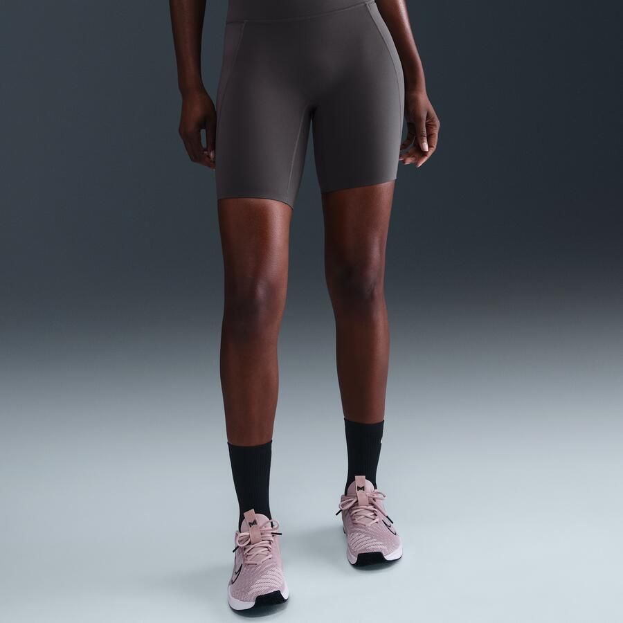 Nike Universa bikershorts met hoge taille en zonder naad aan de voorkant voor dames (20 cm) Grijs
