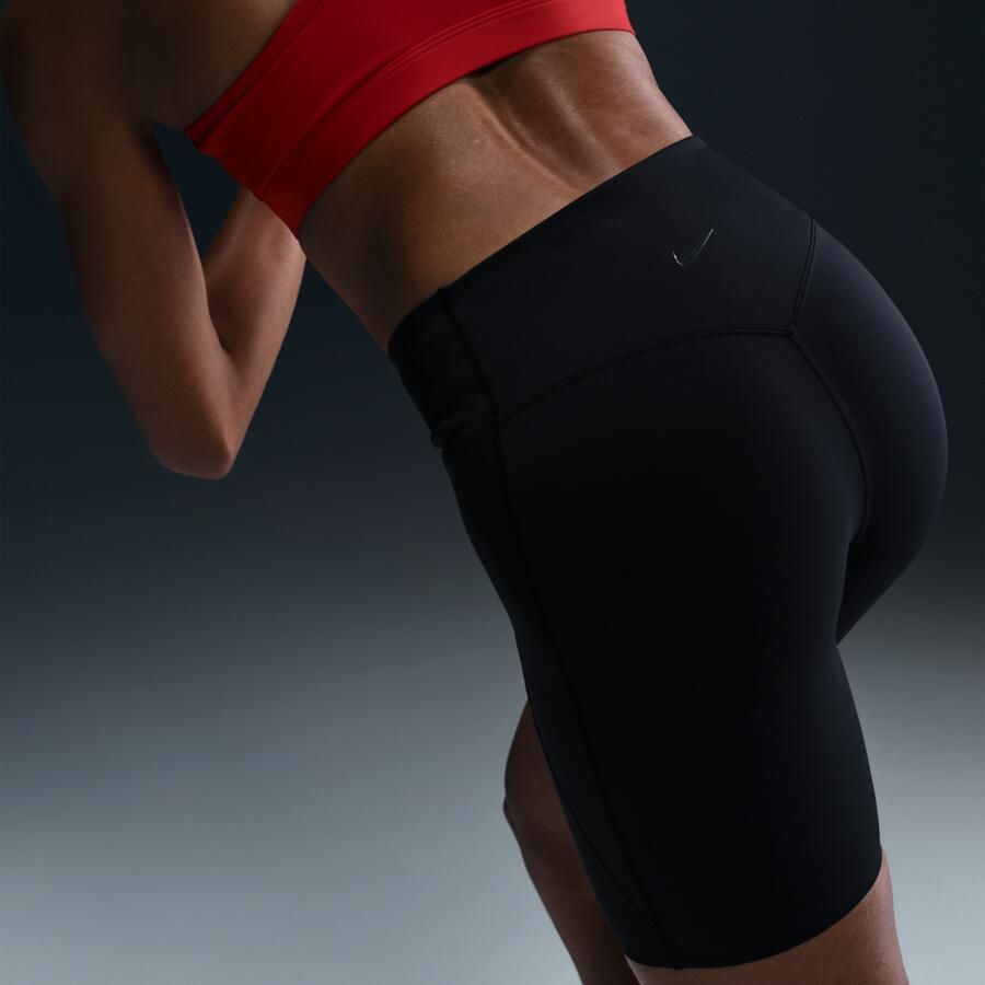 Nike Universa bikershorts met hoge taille en zonder naad aan de voorkant voor dames (20 cm) Zwart