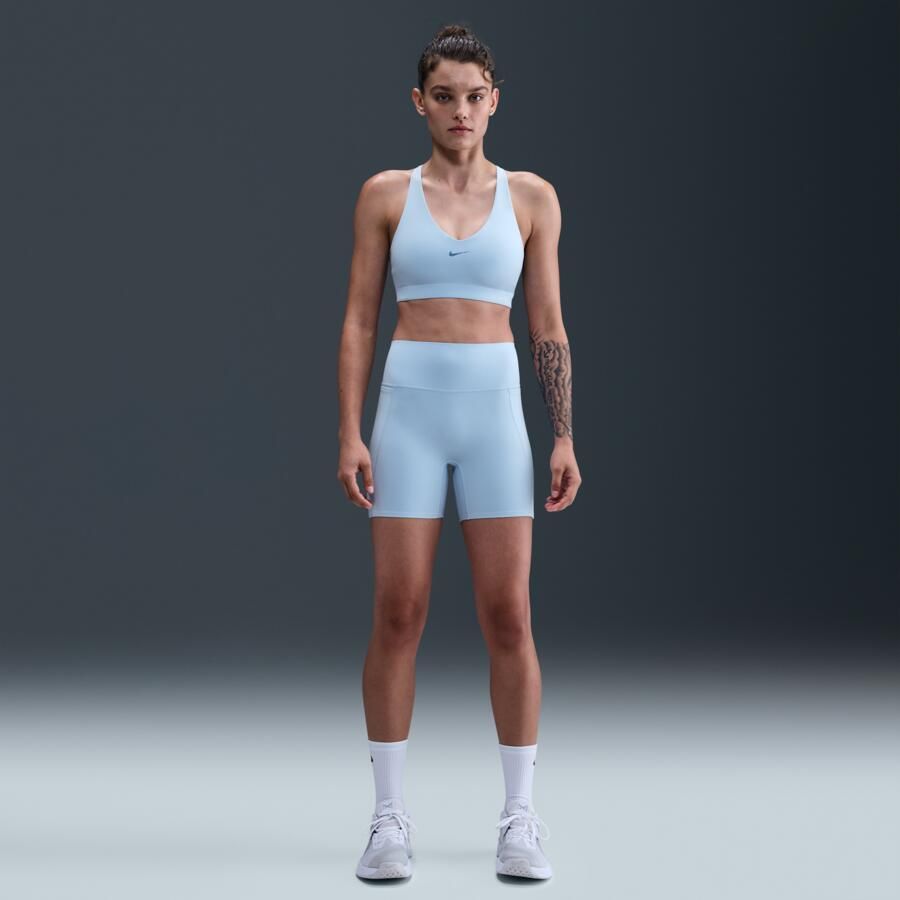 Nike Universa bikershorts met hoge taille zonder naden aan de voorkant voor dames (13 cm) Blauw - Foto 4