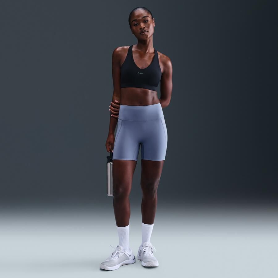 Nike Universa bikershorts met hoge taille zonder naden aan de voorkant voor dames (13 cm) Blauw - Foto 3