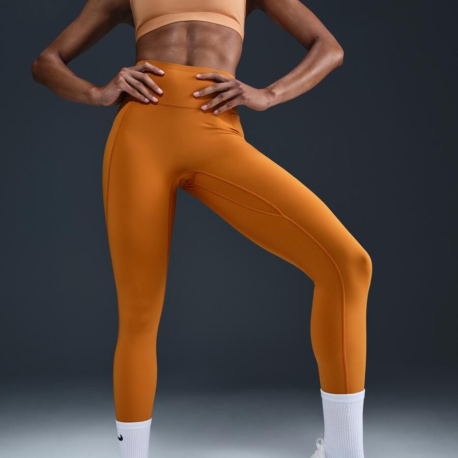 Nike Universa lange legging met hoge taille en zonder naad aan de voorkant voor dames (Plus Size) Oranje