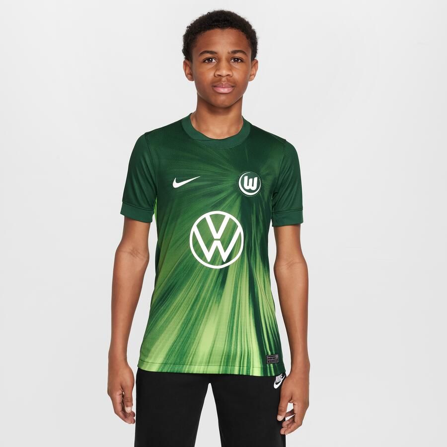 Nike Vfl Wolfsburg 2025 2026 Stadium Thuis Dri-Fit replica voetbaltop met korte mouwen voor jeugd Groen - Foto 4