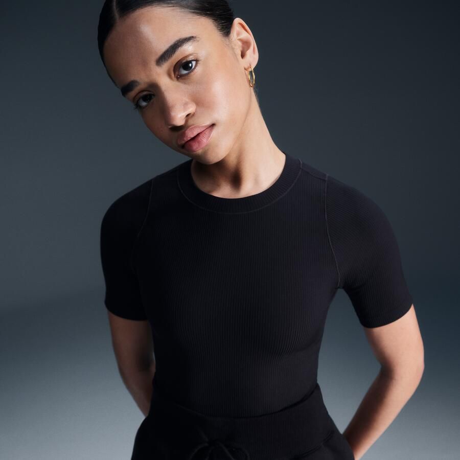 Nike Zenvy Rib Dri-FIT damestop met korte mouwen Zwart - Foto 4