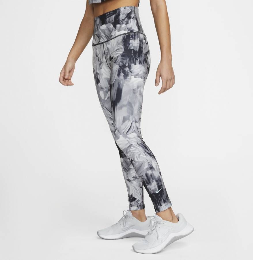 Nike One 7 8-legging met hoge taille en all-over print voor dames Zwart