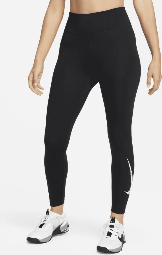 Nike One 7 8-trainingslegging met halfhoge taille en graphic voor dames Zwart