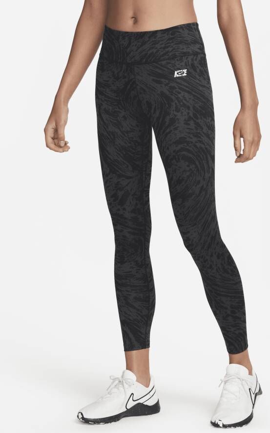 Nike One Icon Clash 7 8-legging met hoge taille en print voor dames Zwart