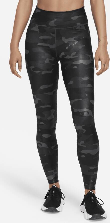 Nike One legging met halfhoge taille en camouflageprint voor dames Grijs