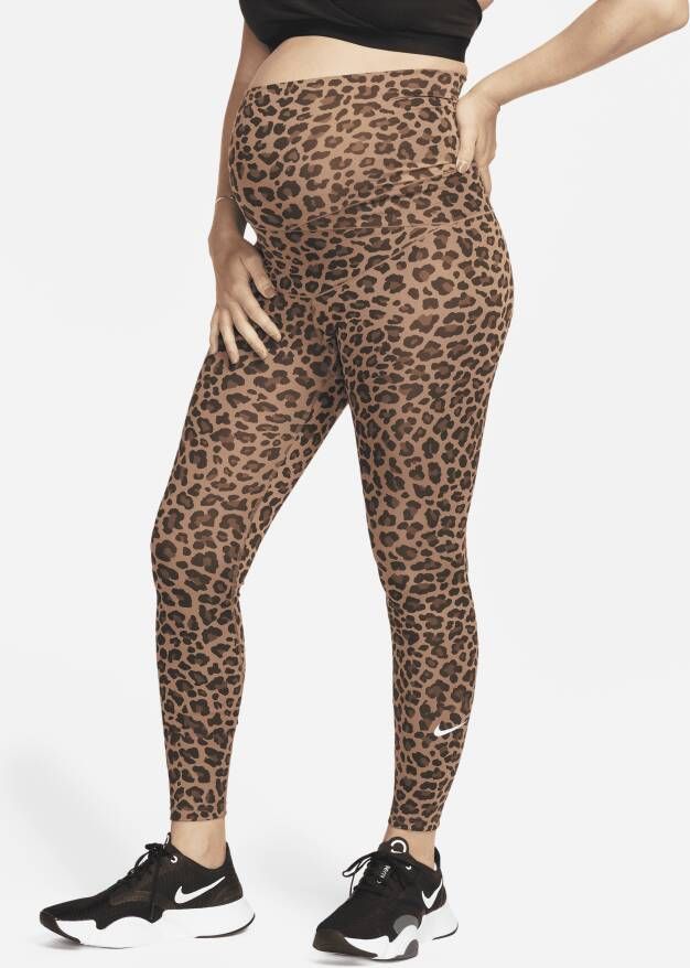 Nike One (M) Legging met hoge taille en luipaardprint voor dames (zwangerschapskleding) Bruin