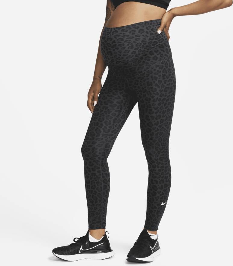 Nike One (M) Legging met hoge taille en luipaardprint voor dames (zwangerschapskleding) Grijs