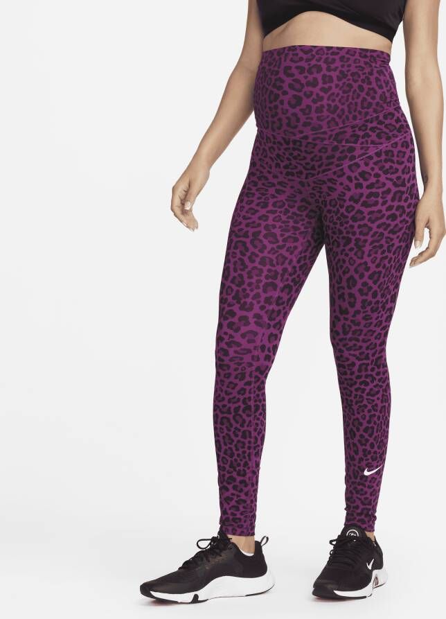 Nike One (M) Legging met hoge taille en luipaardprint voor dames (zwangerschapskleding) Paars